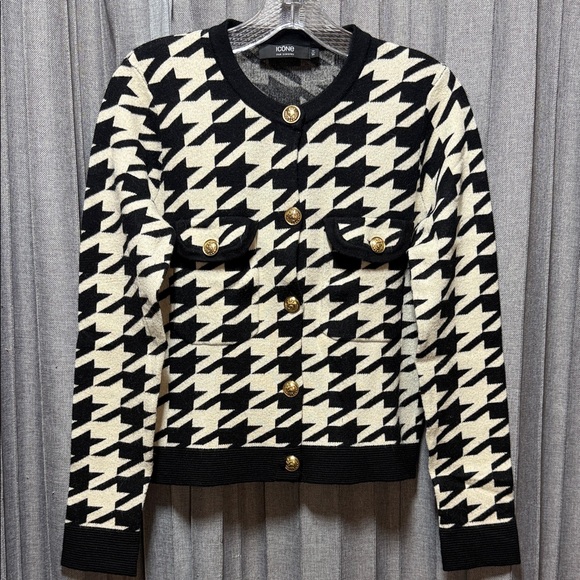 ICON Black and Cream Houndstooth Sweater - Picture 2 of 6